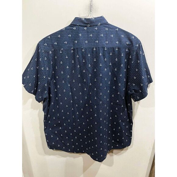 On The Road Shirt Mens XL Button Up Blue Nautical Anchor Print Slim Fit Casual - Picture 2 of 7